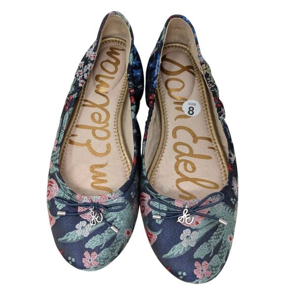 Sam Edelman 8M Blue Felicia Ballet Flats Floral Jacquard Satin Boho Evening - Picture 3 of 10